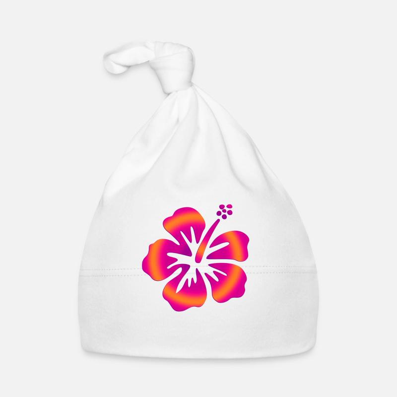 Hibiscus rose - Bonnet bio Bébé - blanc
