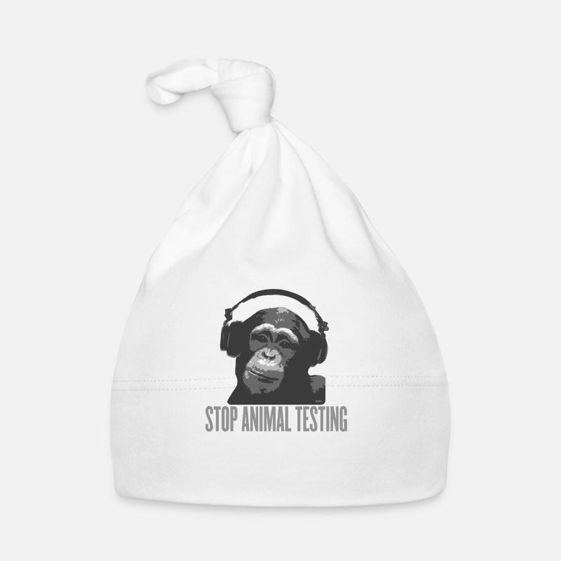 DJ MONKEY arrêt expérimentation animale par wam - Bonnet bio Bébé - blanc