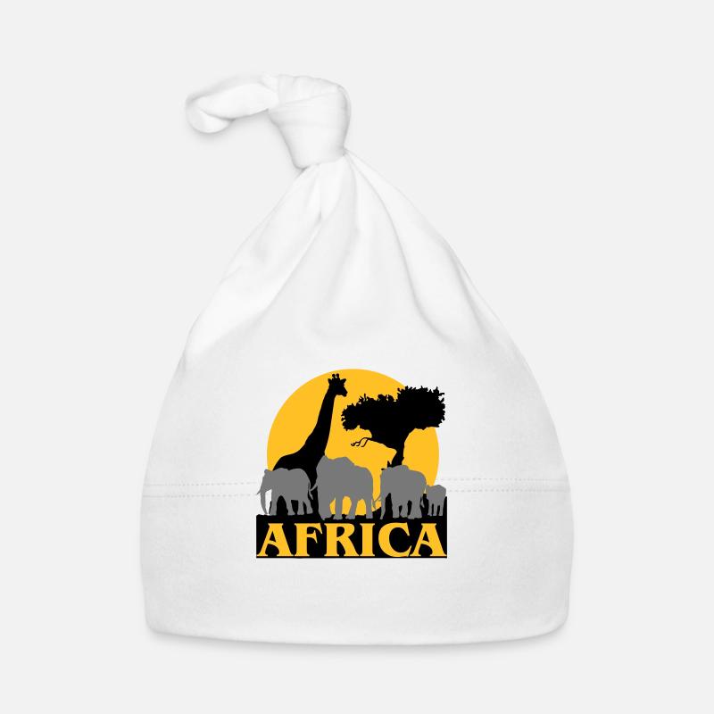 Afrique - Coucher de soleil dans la savane - Bonnet bio Bébé - blanc