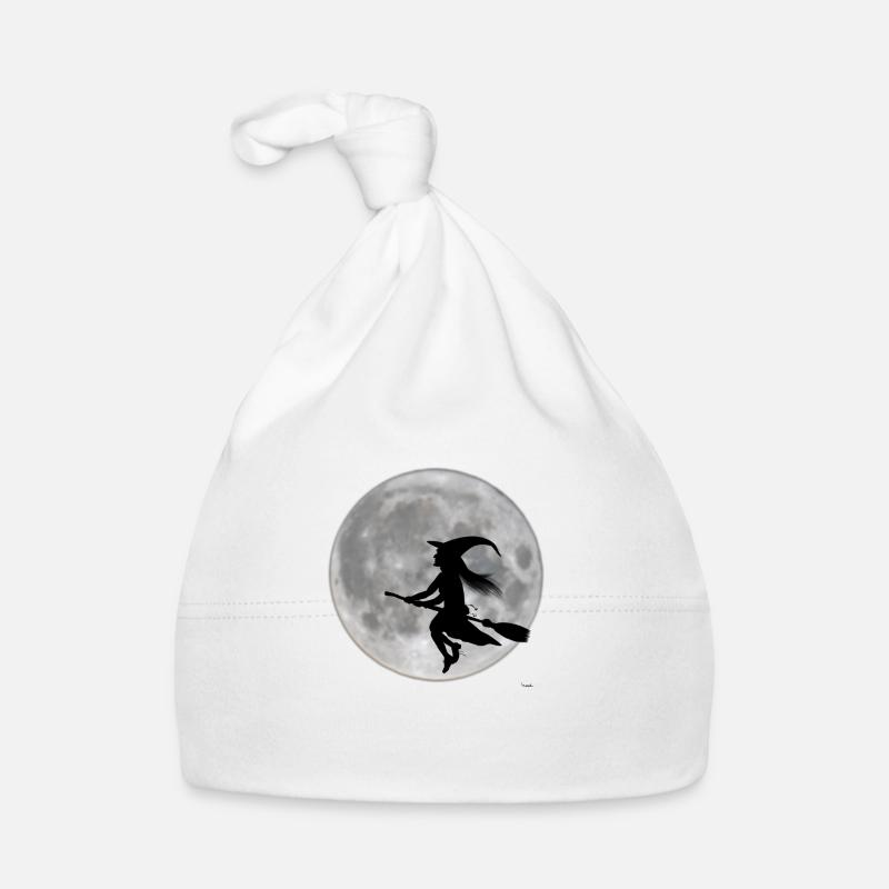 Flying witch in front of moon Organic Baby Cap