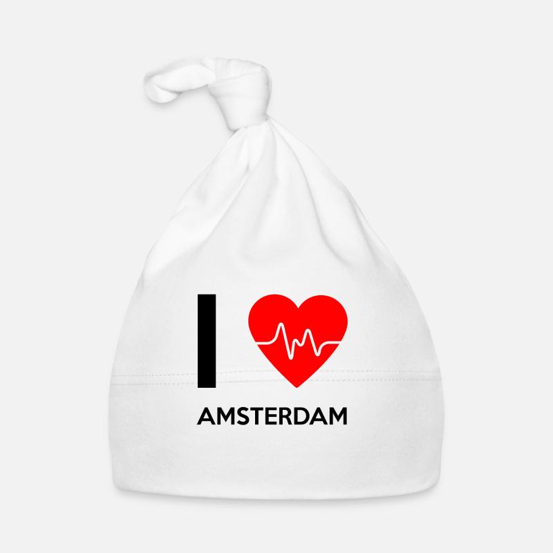 J'aime Amsterdam - I love Amsterdam - Bonnet bio Bébé - blanc