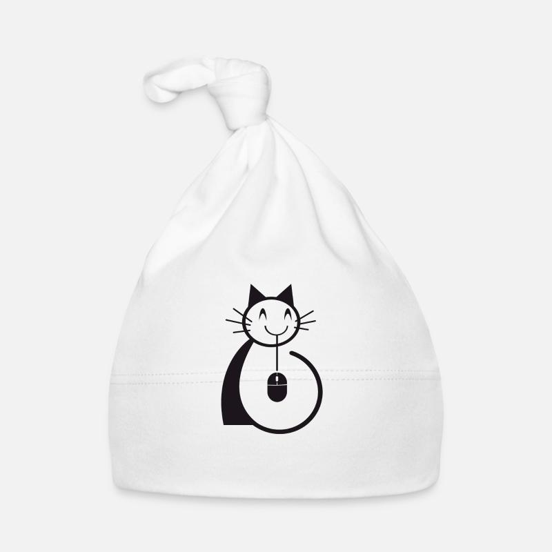 Chat souris ordinateur - Bonnet bio Bébé - blanc