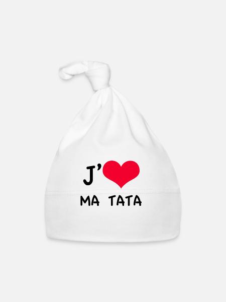 j'aime ma tata coeur rouge - Bonnet bio Bébé - blanc - Devant