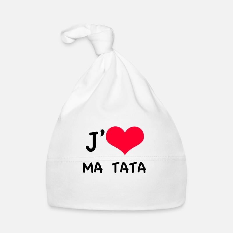 j'aime ma tata coeur rouge - Bonnet bio Bébé - blanc