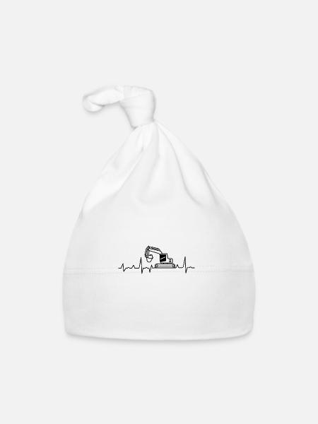 Bauarbeiter T-Shirt · Heartbeat · Bagger · Kran - Baby Bio-Mütze - Weiß - Vorne