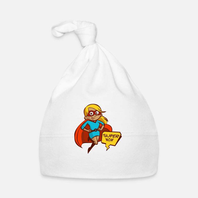 Supermama als Geschenk - Baby Bio-Mütze - Weiß