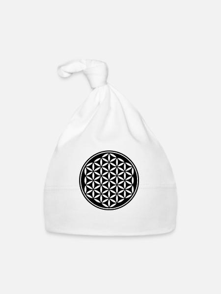 Die Blume des Lebens - Flower of Life - gestanzt - Baby Bio-Mütze - Weiß - Vorne