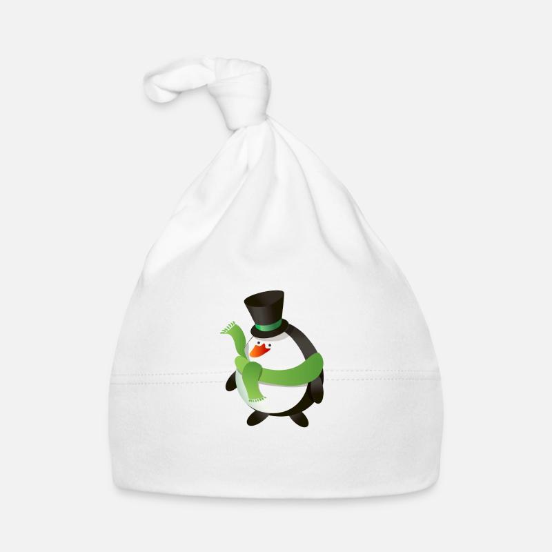 Pingouin de noël - Bonnet bio Bébé - blanc