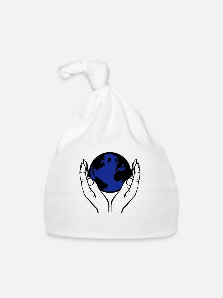 monde dans les mains - Bonnet bio Bébé - blanc - Devant