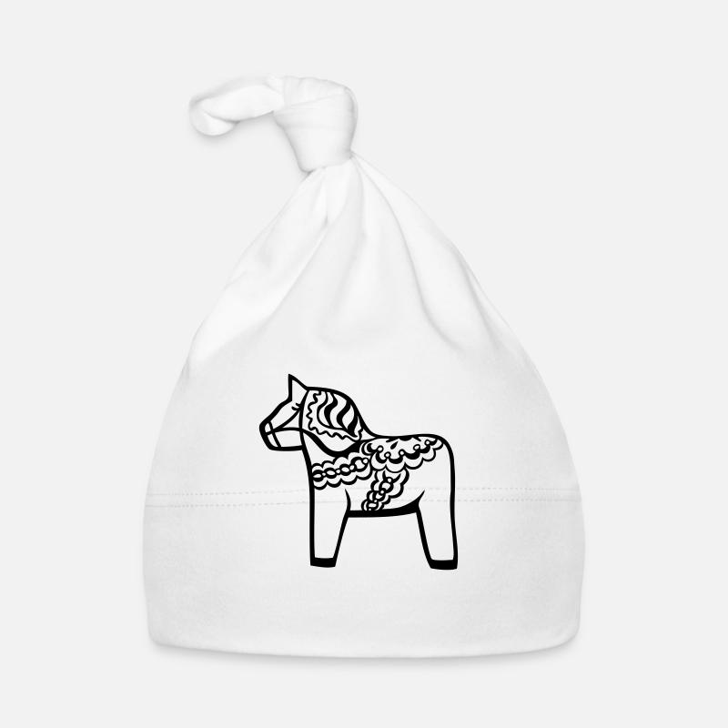 Cheval de Dalécarlie suédois Dalahast Suède - Bonnet bio Bébé - blanc