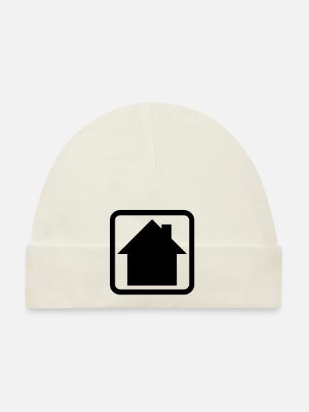 Haus Logo Button Symbol - Baby Bio-Mütze - Weiß - Vorne