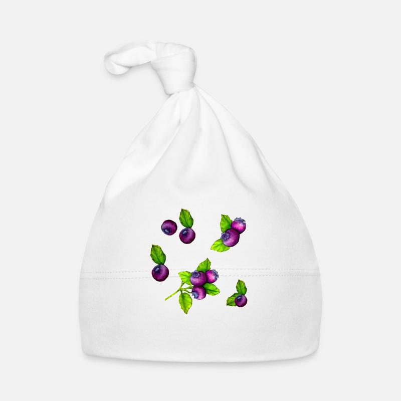 Watercolour Blue Berry Botanical Fruit Pattern Organic Baby Cap