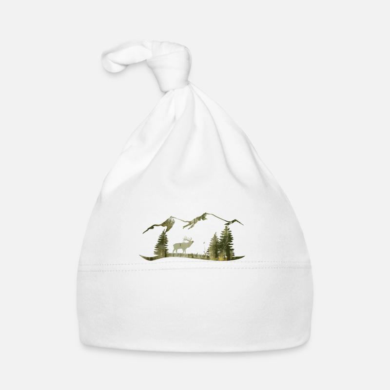 Cerf dans la forêt - Bonnet bio Bébé - blanc