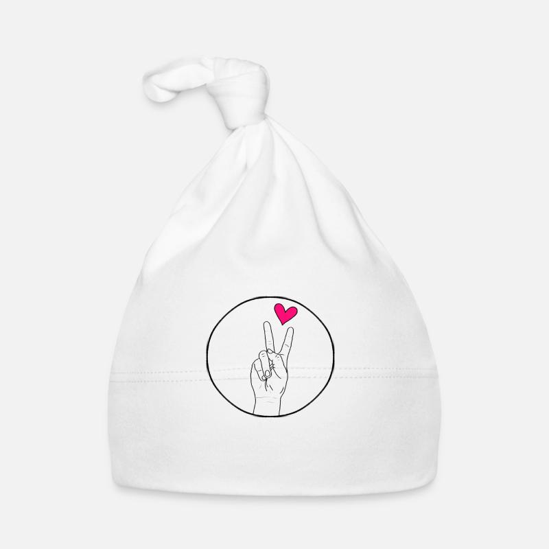 Main de paix avec coeur - Bonnet bio Bébé - blanc