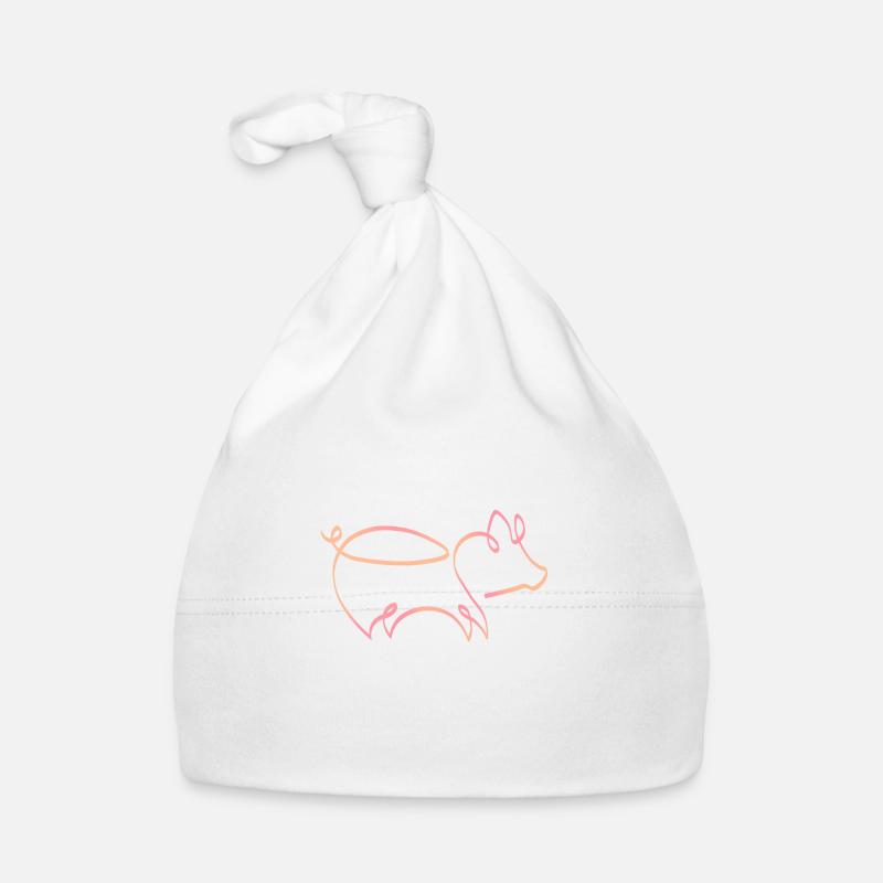 Cochon rose une ligne - Bonnet bio Bébé - blanc