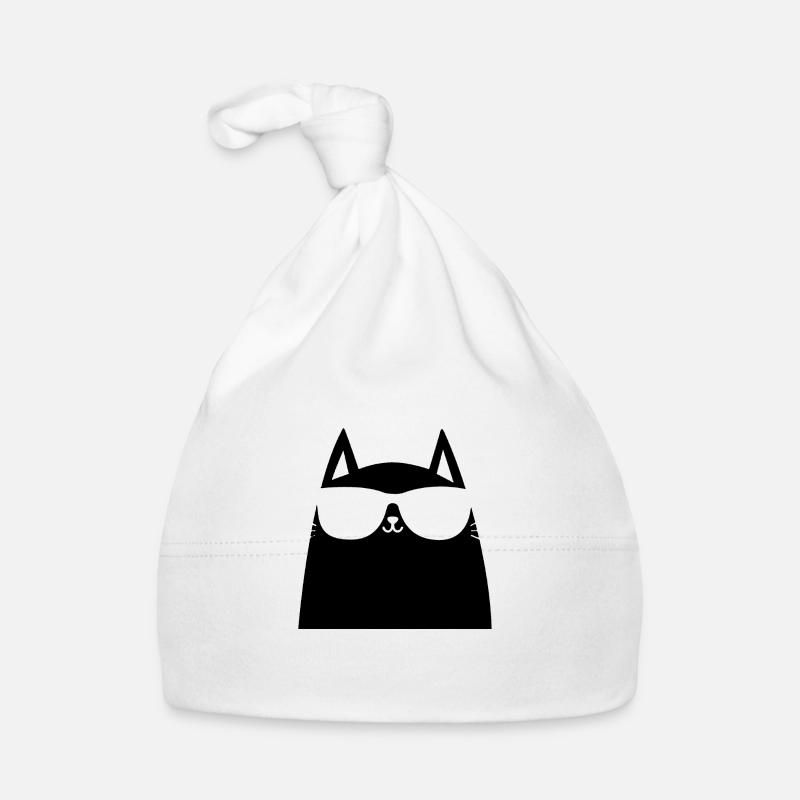 chat avec des lunettes - Bonnet bio Bébé - blanc