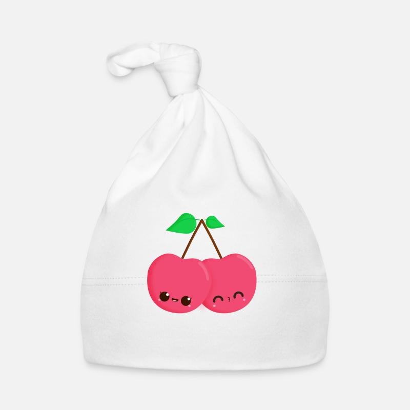 Couple de cerises kawaii - Bonnet bio Bébé - blanc