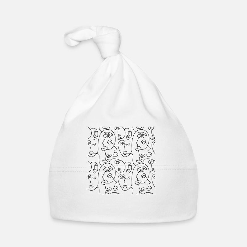 Pencil Line Art, Abstract Faces Organic Baby Cap