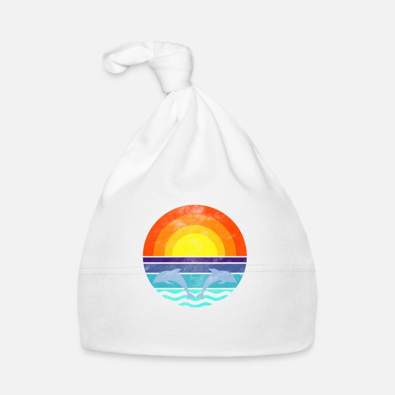 Delfin Mer Coucher de soleil - Bonnet bio Bébé - blanc