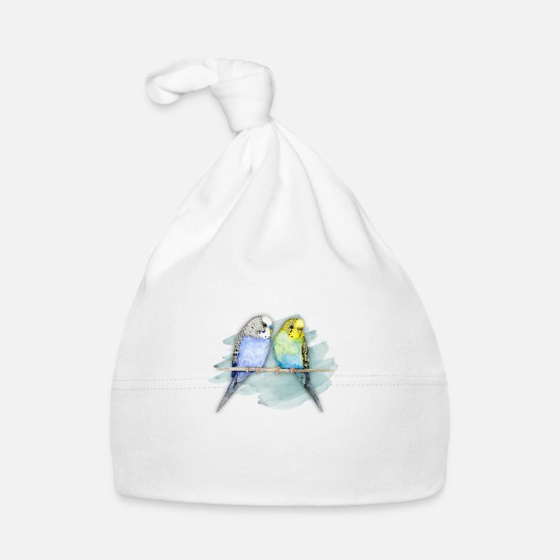 Deux aquarelle mignonnes de budgerigar Bonnet bio Bébé
