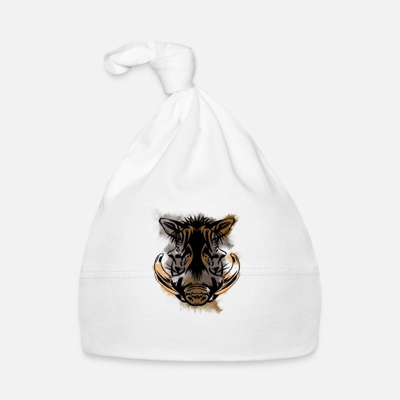 Phacochère Animal africain - Bonnet bio Bébé - blanc