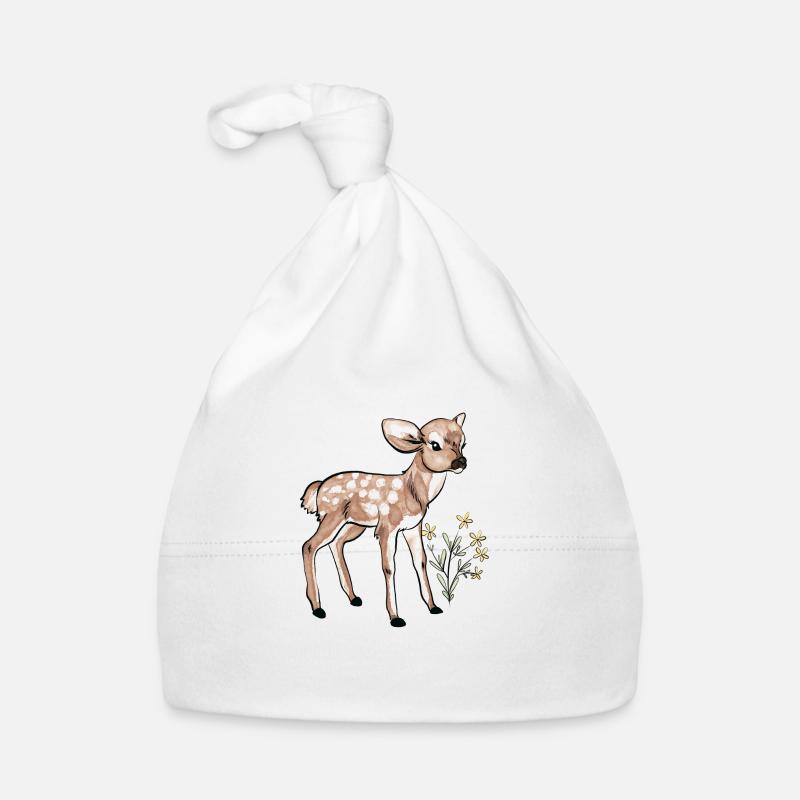 Faon - bébé biche en aquarelle Bonnet bio Bébé