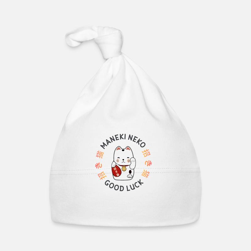 Chat chanceux - Bonnet bio Bébé - blanc