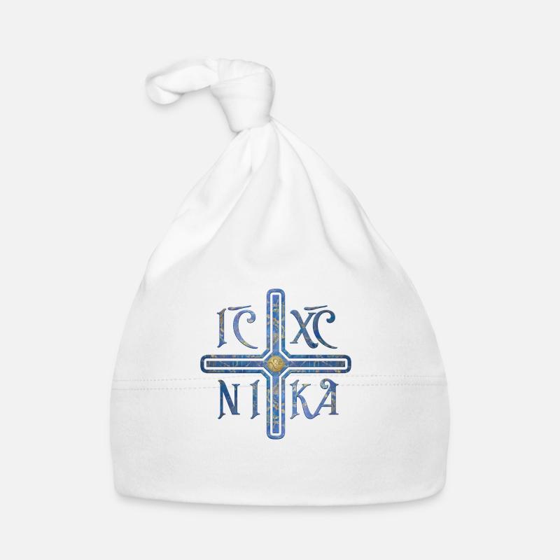 IC XC NIKA - Croix, marbre, bleu, symbole de l’âme Bonnet bio Bébé