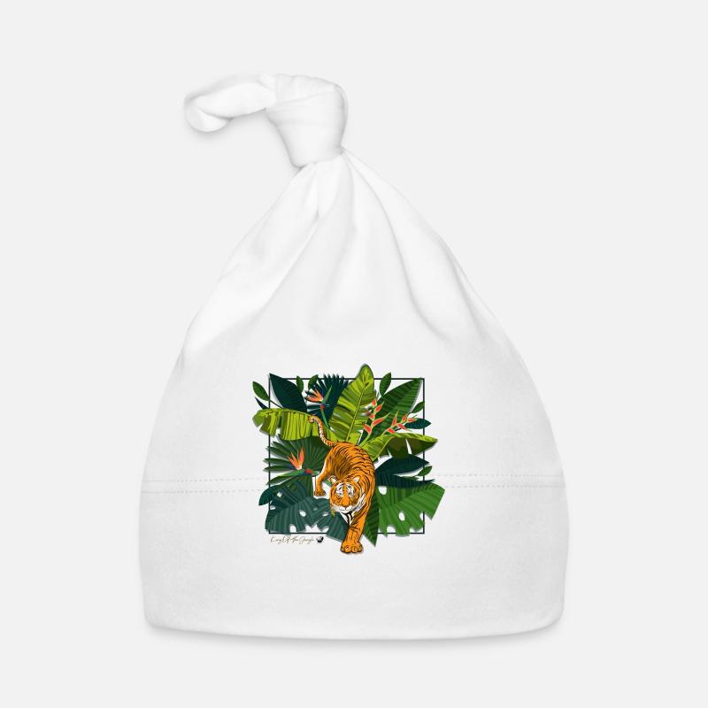 Tiger et la jungle carrée image - Bonnet bio Bébé - blanc