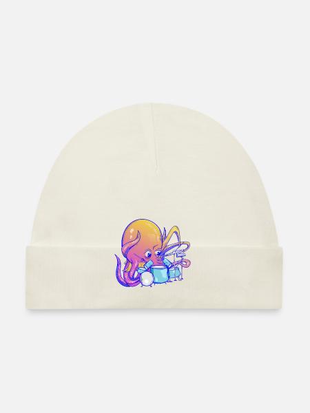 Octopus joue de la batterie - Bonnet bio Bébé - blanc