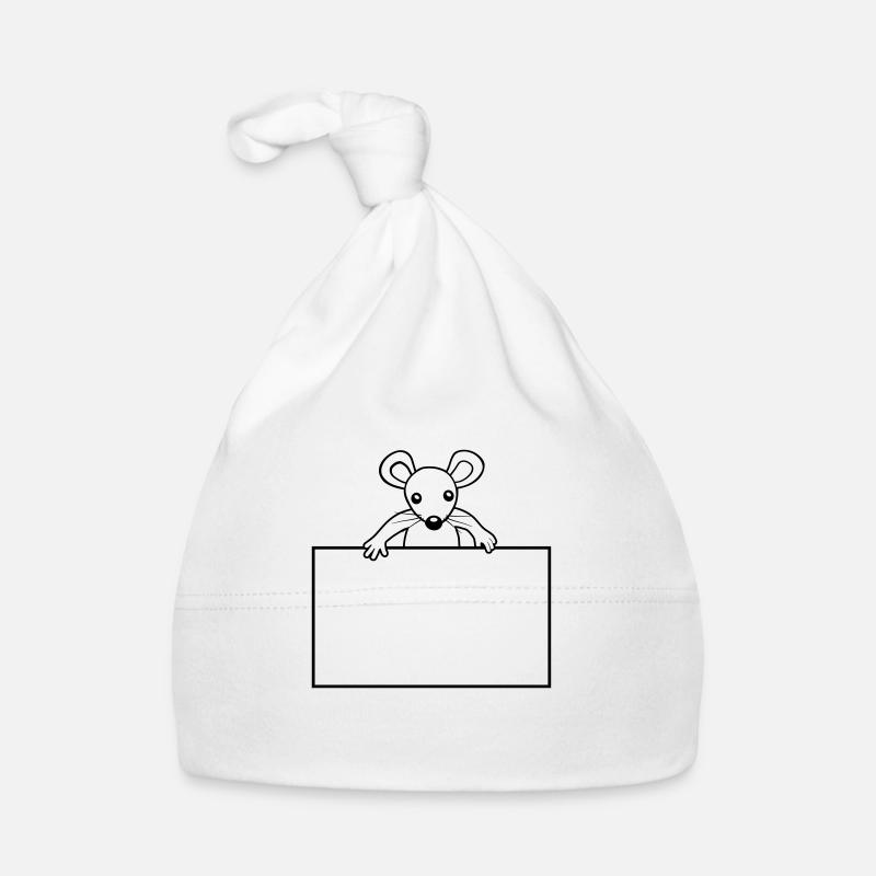 Schild mit Maus - Baby Bio-Mütze - Weiß