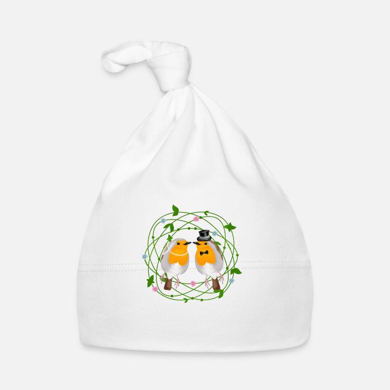 Robin Bird Wedding - Organic Baby Cap - white