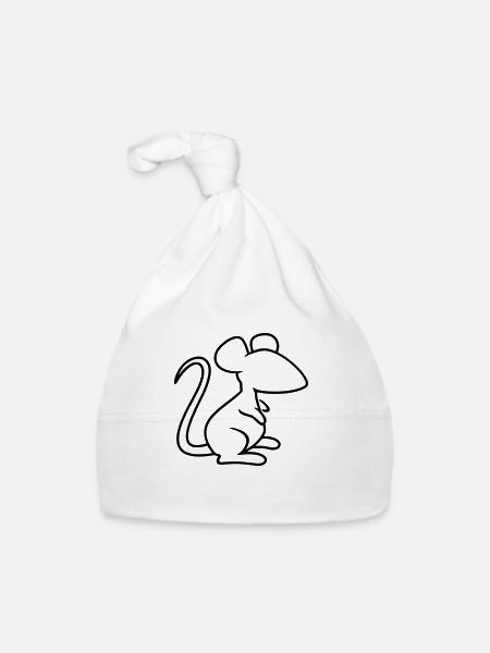 Knuffiges Mäuschen (1c, minimal) - Baby Bio-Mütze - Weiß - Vorne