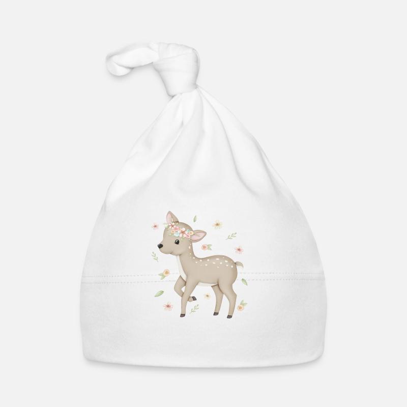 fauve de cerf mignon avec couronne de fleurs Bonnet bio Bébé