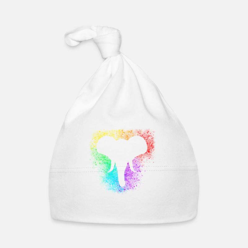 Rainbow splash elephant head - Organic Baby Cap - white