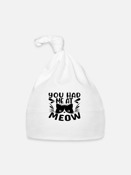 Tu m’as eu à Meow - Bonnet bio Bébé - blanc - Devant