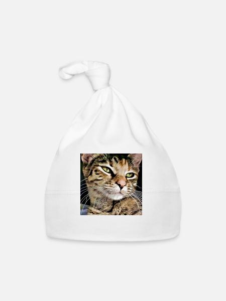 Tabby cat portrait - Organic Baby Cap - white - Front