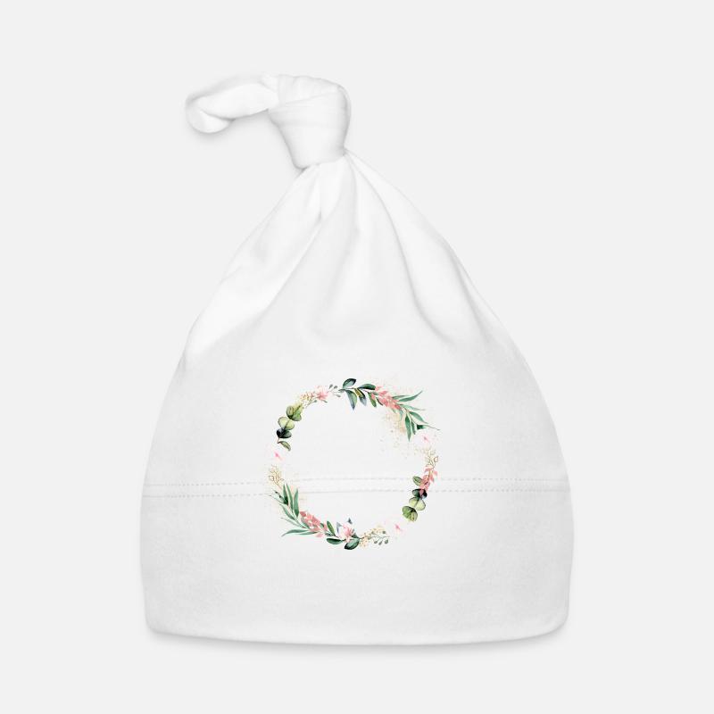 Couronne de fleurs d’eucalyptus personnalisable - Bonnet bio Bébé - blanc