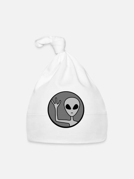 Rund Alien winkt freundlich - Baby Bio-Mütze - Weiß - Vorne