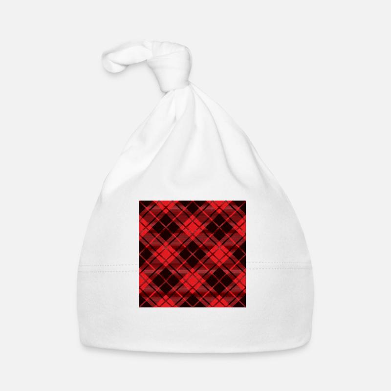Red and black flannel buffalo pattern - Organic Baby Cap - white