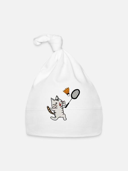 aufgeregte katze spielt badminton federball - Baby Bio-Mütze - Weiß - Vorne