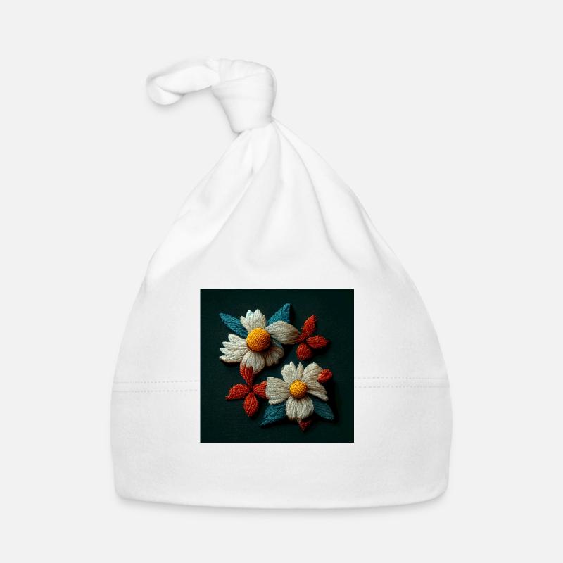 Fleurs brodées 3d Bonnet bio Bébé