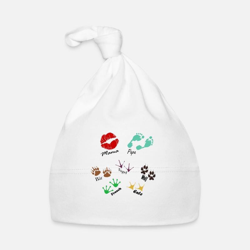 Fußabdrücke vom Bauernhof. Welche Tiere siehst du? Baby Bio-Mütze