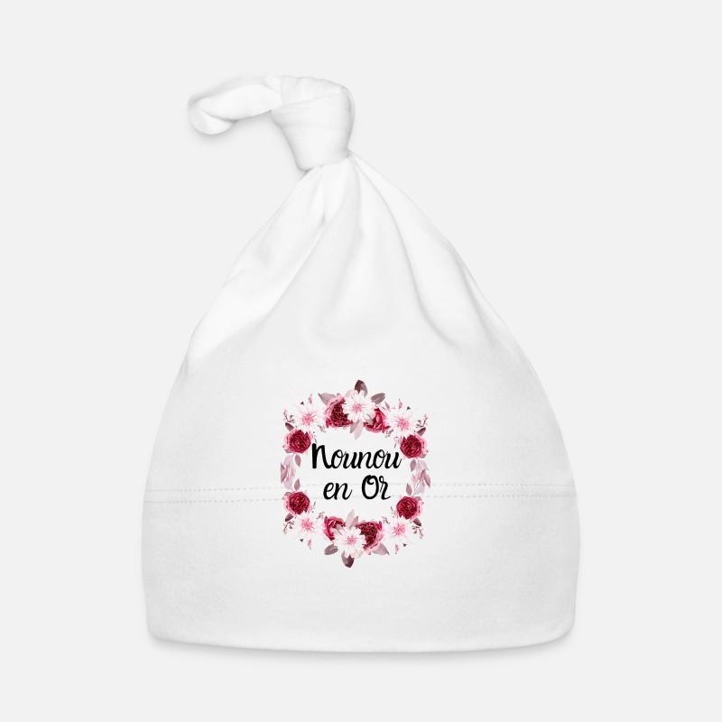 nounou en or Couronne de fleurs - Bonnet bio Bébé - blanc