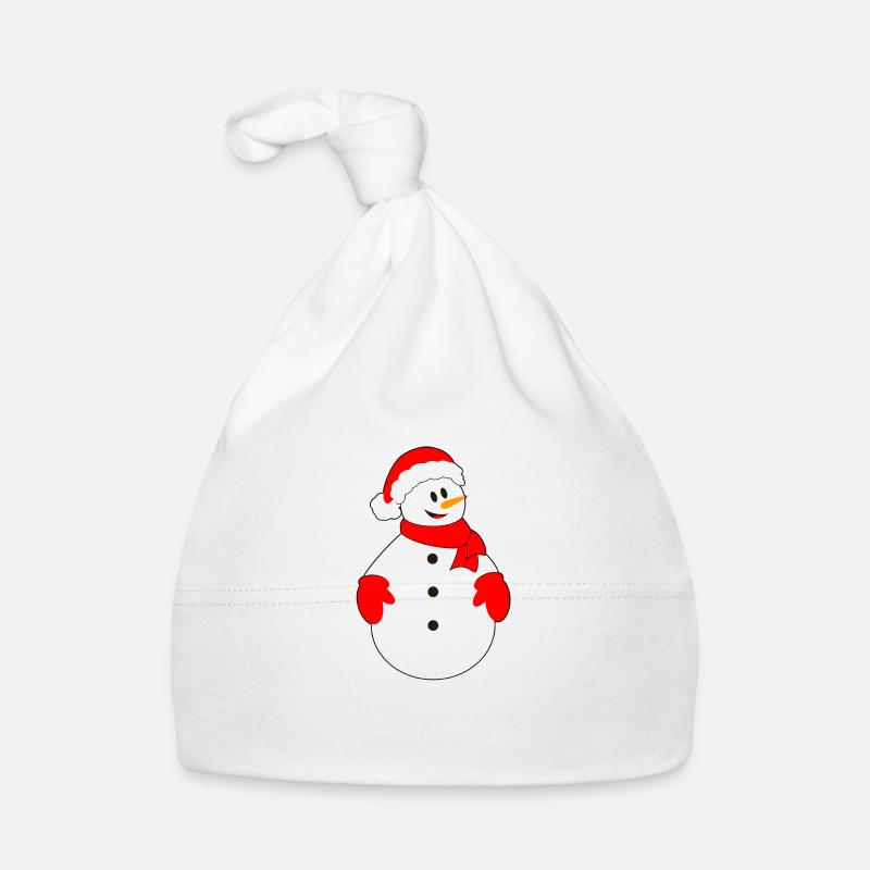 Schneemann mit Weihnachtshut - Baby Bio-Mütze - Weiß