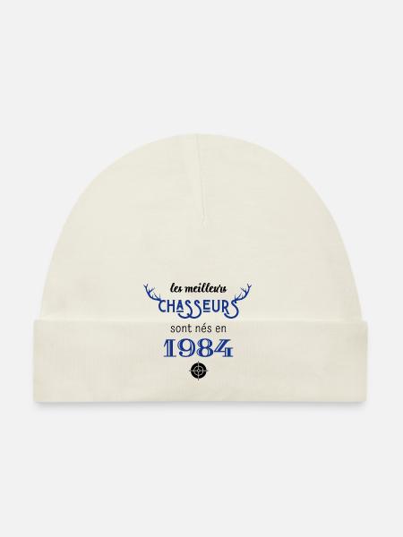 Anniversaire chasseur 1984 - Bonnet bio Bébé - blanc - Devant