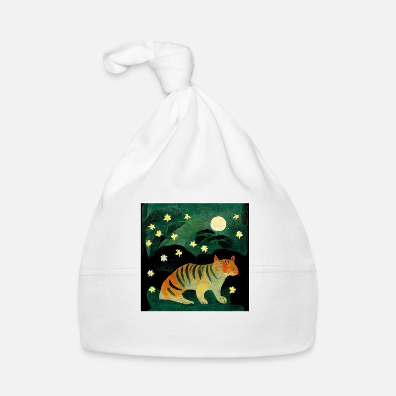 Tiger bei Mondschein Baby Bio-Mütze