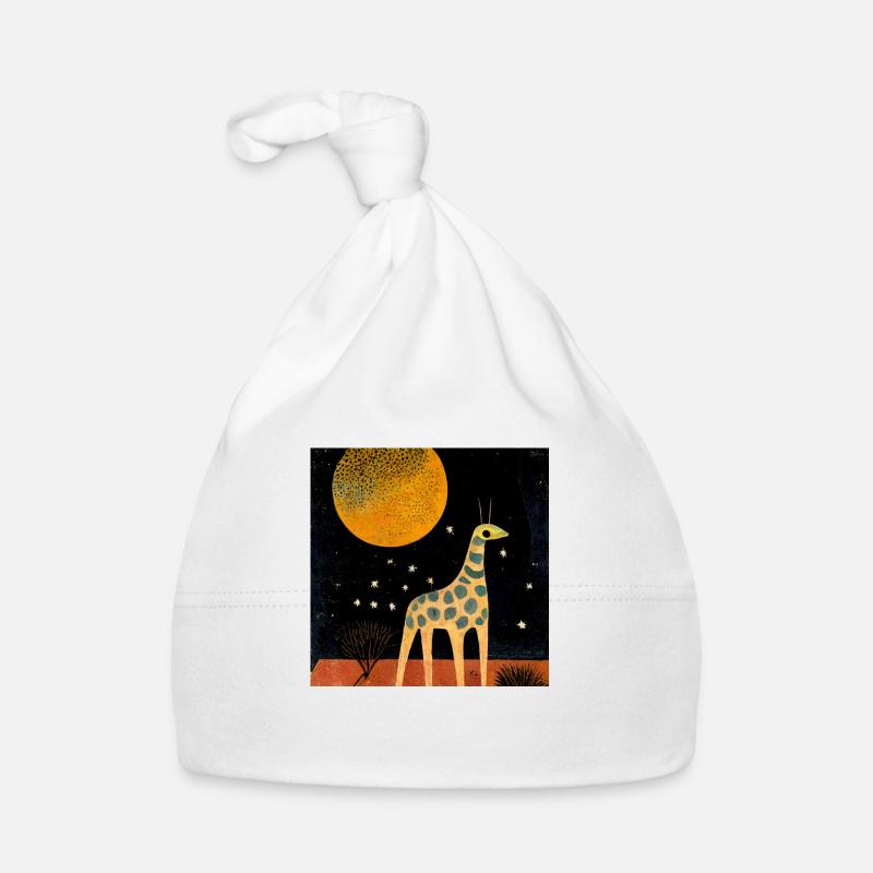 Girafe la nuit - Bonnet bio Bébé - blanc