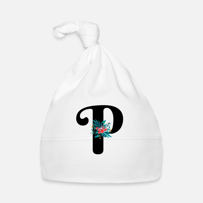 letter P flowery Organic Baby Cap