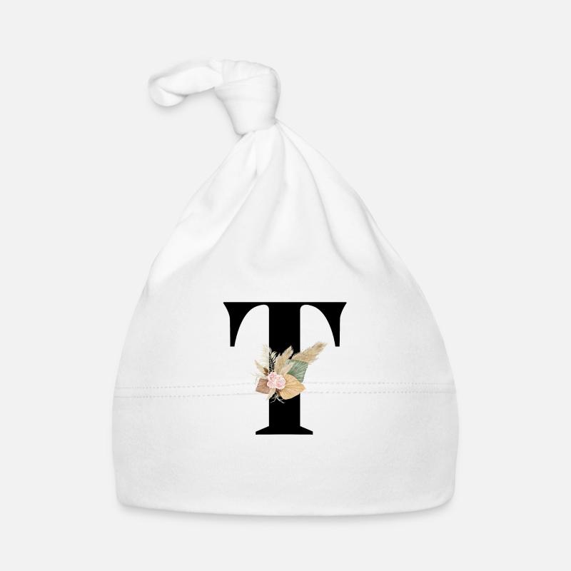 blumiger Buchstabe T Baby Bio-Mütze